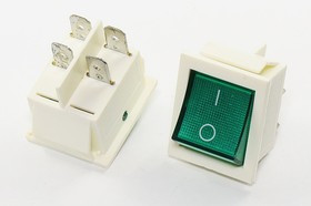 Переключатель клавишный, контакты 4T, 10А, ON-OFF, подсветка белая/ILзеленая, IRS201-6C