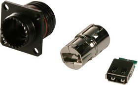 USBFTV22ZN, Герметичный разъем USB, USB Типа A, USB 2.0, Гнездо, 4 Позиции, Монтаж в Панель, IP68