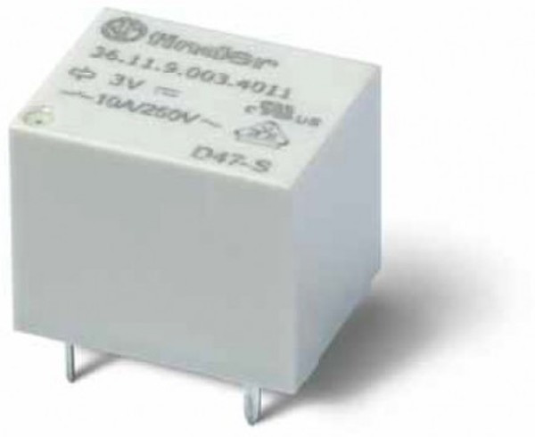 36.11.9.009.4011, Миниатюрное реле; монтаж на плату; формат "кубик сахара"; 1CO 10A; катушка 9В DС;