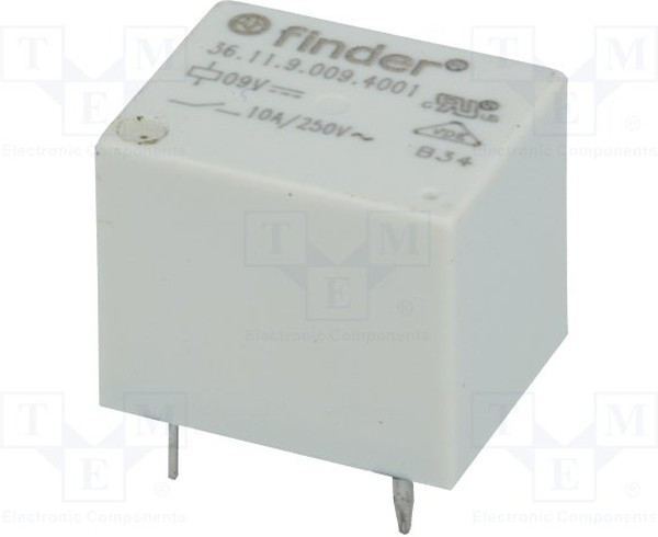 36.11.9.009.4011, Миниатюрное реле; монтаж на плату; формат "кубик сахара"; 1CO 10A; катушка 9В DС;