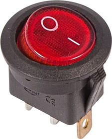 36-2570, Выключатель клавишный круглый 250V 6А (3с) ON-OFF красный с подсветкой (RWB-214, SC-214, MIRS-101-