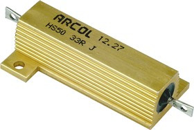 HS50 33R J, Резистор проволочный, с радиатором, винтами, 33Ом, 50Вт, ±5%