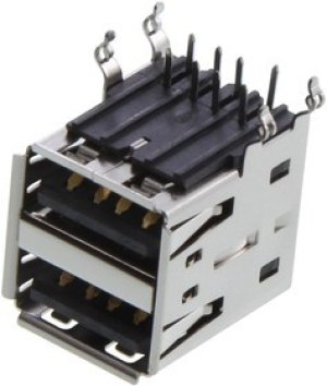 UE27-AS54-130, STACKED USB CONN, 2.0 TYPE A, R/A, 8POS