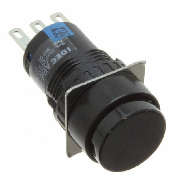 AB6M-M1P-B, Push Button Switch, Momentary, Panel Mount, 16.2mm Cutout, SPDT, 250V ac/dc, IP65