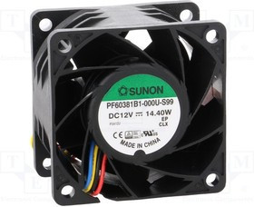 PF60381B1-S99, Вентилятор осевой, 12В DC, 60x60x38мм, подшипник качения, 102,96куб.м/ч, 61,2дБА