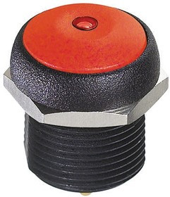 IRR3S462LOS, Illuminated Push Button Switch, Momentary, Panel Mount, 14.8mm Cutout, SPST, Red LED, 250V ac, IP67