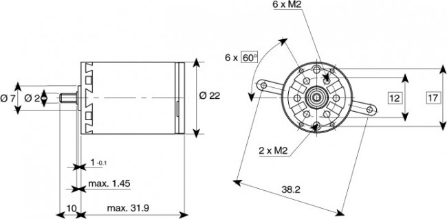 134386, Brushed DC Motor, 5 W, 24 V, 0.615 Ncm, 6552 rpm