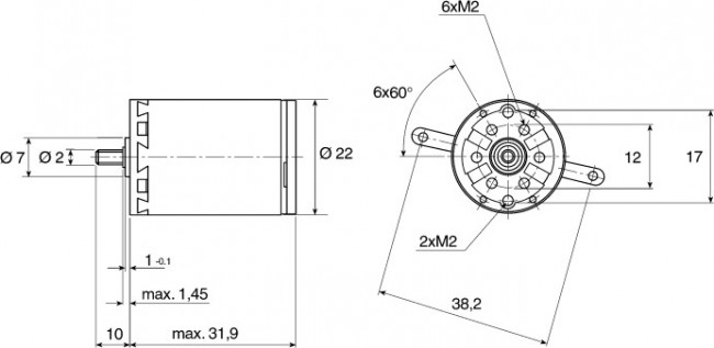 134386, Brushed DC Motor, 5 W, 24 V, 0.615 Ncm, 6552 rpm