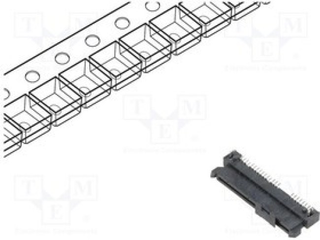 MX-47018-4001, Разъем SATA 22 контакта шаг 1.27мм угловой 22 провода 1 порт для поверхностного монтажа лента на катушке