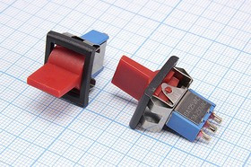 Переключатель рычажный, 220В, 3А, ON-OFF-(ON), 16x12, красный, 3C, RLS-113F; №9245 ПРыч\220В\ 3А\ON-OFF-(ON)\16x12\кр\ 3C\RLS-113F\
