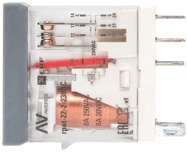 Реле промежуточное с кнопкой и мех. индикацией RPAt 22/2 8А 230В AC EKF rpat-22-2-230AC