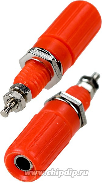 1-654, гнездо банан 45мм пластик на корпус красный (BP-119)