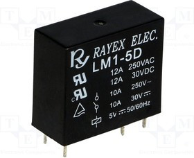 LM1-5D, Реле: электромагнитное, SPDT, Uобмотки: 5ВDC, 12A/250ВAC, 530мВт