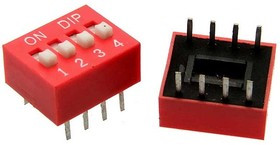 SWD1-4 (DS-04) (Вдм1-4), DIP-переключатель , серия SWD 1-4 (DS-04), 25 мА, 24 В, 50 мОм, 4 (ON-OFF) с шагом 2,54 мм, 6.9х11.72х9.9 мм