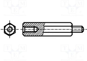 B6X20/BN3318, Дистанцирующая стойка с резьбой, 20мм, Внутр.резьба: M6, сталь
