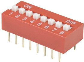 DS-08 (SWD1-8), DIP-переключатель DS-08, серия SWD 1-8, 25 мА, 24 В, 50 мОм, 8 (ON-OFF) с шагом 2,54 мм, 6.9х21.68х10 мм