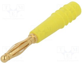 SLS205-L-24, Вилка, "банан" 2мм, 10А, 30ВAC, 60ВDC, желтый, позолота, 0,5мм2