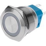 36-3513, Кнопка антивандальная ø22 12В Б/Фикс (6с) (ON)-OFF/(OFF)-ON подсв/зеленая