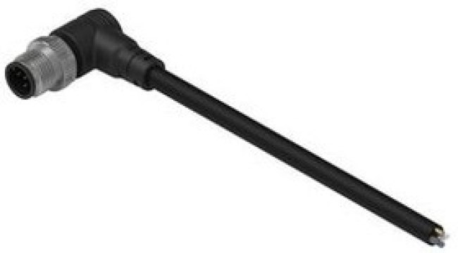 643652120304, Cable Assembly, Brass, M12 Plug - Bare End, 4 Conductors, 2m, IP67, Straight, Black
