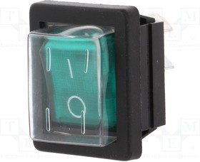 AE-C1353ALGNE, ROCKER; DPST; Pos: 2; ON-OFF; 16A/250VAC; green; neon lamp; 250V