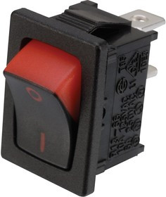 MP004577, Rocker Switch, SPST, 16 A, 125VAC, Black, Red, Panel Mount, On-Off, Quick Connect, 13 mm x 19.8 mm