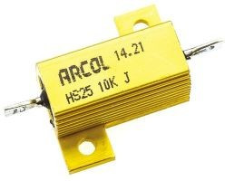 HS25 10K J, Резистор, с осевыми выводами, 10 кОм, Серия HS, 25 Вт, ± 5%, Лепесток для Пайки, 550 В