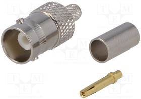 BNC-109, Вилка, BNC, "мама", прямой, 50Ом, RG58, обжим, на провод