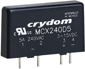 MCX240D5, Твердотельное реле, серия MCX, SIP, SPST-NO, 5 А, 280 В СКЗ, На Печатную Плату, Сквозное Отверстие