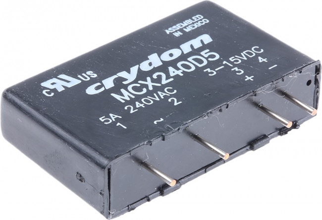 MCX240D5, Твердотельное реле, серия MCX, SIP, SPST-NO, 5 А, 280 В СКЗ, На Печатную Плату, Сквозное Отверстие