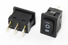 Переключатель клавишный, контакты 3T, 6А, (ON)-OFF-(ON), подсветка черная, KCD1-123-2