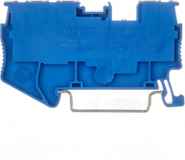 Клемма проходная зажим push-in 3 точки подключения 2.5кв.мм син. DKC VPR-2.5-TWIN-BU
