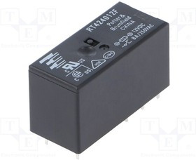 RT424012F, Реле электромагнитное, DPDT, Uобмотки 12ВDC, 8A/250ВAC, 8A/30ВDC