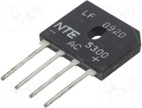 NTE5300, Диодный мост: однофазный, Urmax: 200В, If: 8А, Ifsm: 200А, плоские