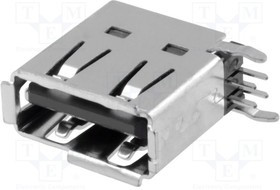 UBAL-4R-D14-4S, Гнездо, USB A, на плату, THT, PIN 4, боковой,угловой 90°, позолота UBAL-4R-D14-4S, Гнездо, USB A, на плату, THT, PIN 4, боковой,угловой 90°, позолота