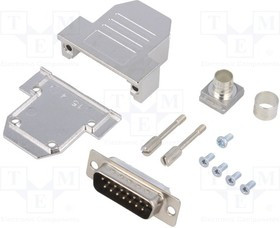 DCRP15-DBP-CF65, Разъем D-Sub; PIN: 15; вилка; "папа"; пайка; на провод; черный