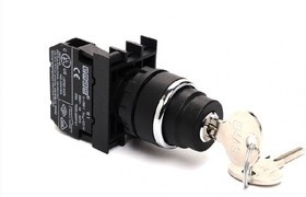 B100AA20, Кнопка с ключом 0-1, с фиксацией, ключ вынимается в положении 0, 1НО, серия B, 250 В AC, 4 А