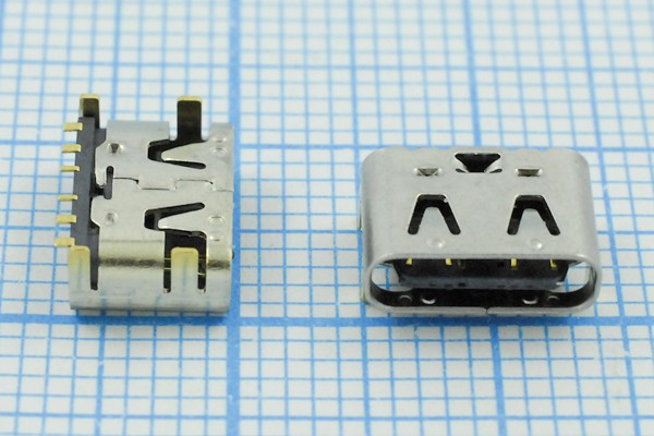 Разъем USB розетка, тип C 3.1, контакты на плату, угловой, USB3.1TYPE-C 6PF-073