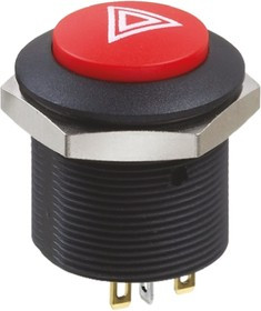 FPAR1D1462C1113, Illuminated Push Button Switch, Latching, Panel Mount, 24.2mm Cutout, DPDT, Red LED, 12V dc