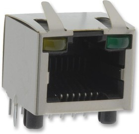 RJHSE-5385, Гнездо, RJ45, Кат: 5, экранированный, с LED, Конф: 8p8c, THT RJHSE-5385, Гнездо, RJ45, Кат: 5, экранированный, с LED, Конф: 8p8c, THT