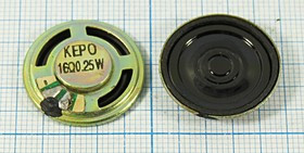 Динамик, диаметр 23мм, толщина 5мм, 16 Ом, 0.25 Вт (KEPO 16 0hm 0.25W); № 6440 дин 23x 5\ 16\0,25\ме Динамик, диаметр 23мм, толщина 5мм, 16 Ом, 0.25 Вт (KEPO 16 0hm 0.25W); № 6440 дин 23x 5\ 16\0,25\ме