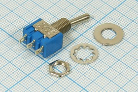 Переключатель рычажный, 220В, 3А, ON-(ON), d 6,4, металл, 3C, MTS-112; №455 ПРыч\220В\ 3А\ON-(ON)\d 6,4\мет\ 3C\MTS-112\