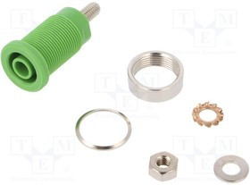 SEB6445NI-GN, Гнездо, "банан" 4мм, 32А, зеленый, никелированные, 32мм, Резьба: M4