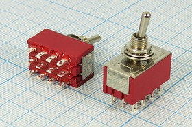 Рычажный переключатель (тумблер), 220В, 2А, переключение ON-ON, d 6.4, металлический, контакты 12C, MTS-402