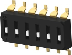 EDS06SGRNTU04Q, DIP / SIP переключатель, с углублением, 6 схем(-а), Ползунок, SMD (Поверхностный Монтаж), SPST