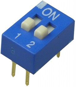 DS-02BBU-G, DIP переключатель 2 группы синий монтаж в отверстие шаг 2.54мм 0.025А 24В с выступающим движком (аналог SWD 1-2 ВДМ 1-2)