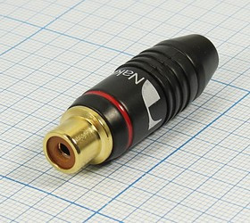 Гнездо RCA на кабель 4~6мм, чёрное с красным; №9019 R гн RCA\каб\кр\4~6мм\ мет\Au\\(красное кольцо)