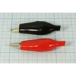 Зажим "крокодил" L 55x35x3,5, обжимной/пайка, изолированный красный