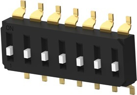 EDS07SGNNTR04Q, DIP / SIP переключатель, приподнятый, 7 схем(-а), Ползунок, SMD (Поверхностный Монтаж), SPST, 24 В