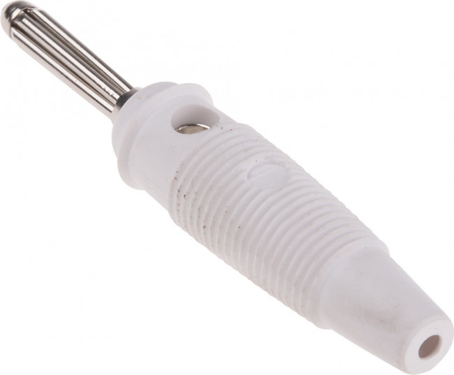 930727107, White Male Banana Plug, 4 mm Connector, Solder Termination, 30A, 30 V ac, 60V dc, Nickel 930727107, White Male Banana Plug, 4 mm Connector, Solder Termination, 30A, 30 V ac, 60V dc, Nickel