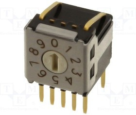 A6KV-104RF, Кодирующий переключатель, DEC/BCD, Пол: 10, THT, Rизол.мин: 100МОм